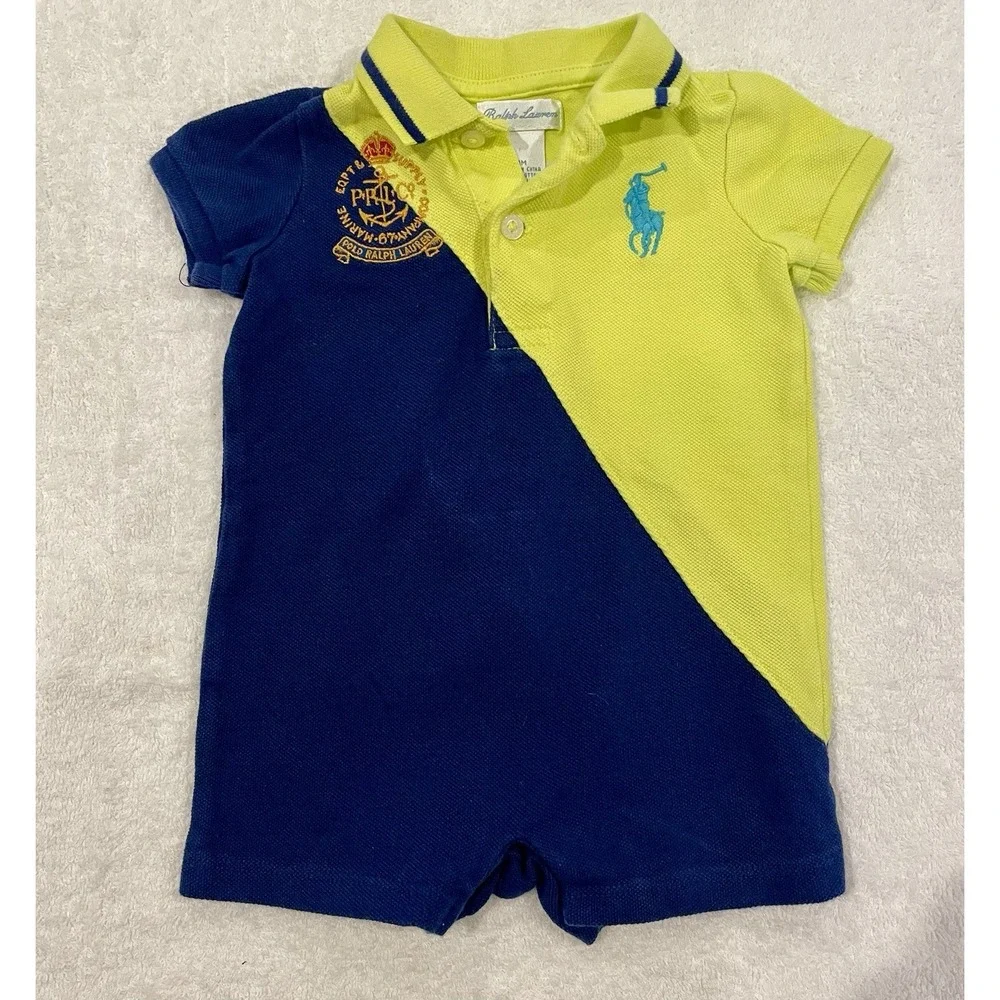 Ralph Lauren 3M Shorts Shortalls Romper Blue Yellow Royal Boys Size 3 Months